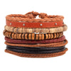 Bracelet Cowhide Strap Ship Anchor Wooden Beads Handmade Woven Retro Style Bow Pattern Unisex