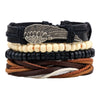 Bracelet Cowhide Strap Ship Anchor Wooden Beads Handmade Woven Retro Style Bow Pattern Unisex