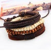 Bracelet Cowhide Strap Ship Anchor Wooden Beads Handmade Woven Retro Style Bow Pattern Unisex