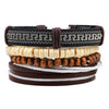 Bracelet Cowhide Strap Ship Anchor Wooden Beads Handmade Woven Retro Style Bow Pattern Unisex
