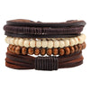 Bracelet Cowhide Strap Ship Anchor Wooden Beads Handmade Woven Retro Style Bow Pattern Unisex