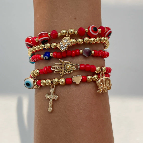Bracelet Crystal Beaded Metal Cross Eye Pendant Geometric Style Alloy Electroplated