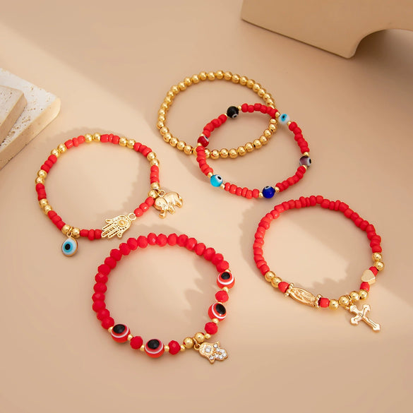 Bracelet Crystal Beaded Metal Cross Eye Pendant Geometric Style Alloy Electroplated