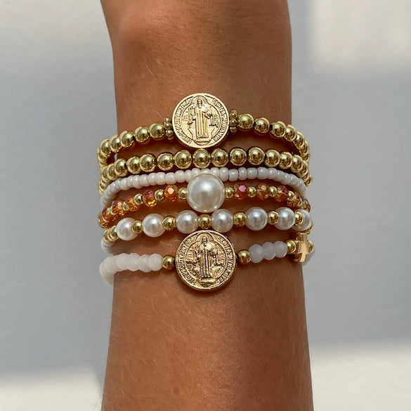 Bracelet Crystal Beaded Metal Cross Eye Pendant Geometric Style Alloy Electroplated
