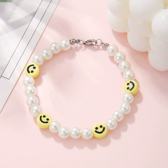 Bracelet Faux Pearls Polymer Clay Stainless Steel Geometric Handmade