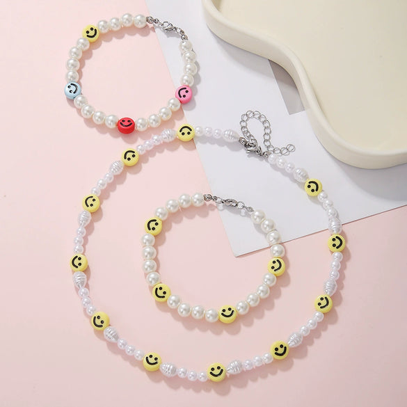 Bracelet Faux Pearls Polymer Clay Stainless Steel Geometric Handmade