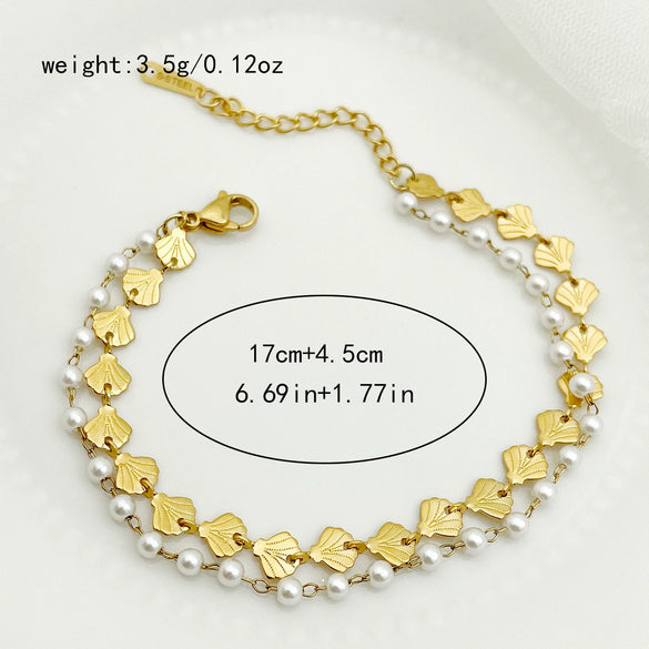 Bracelet Freshwater Pearl Stainless Steel Geometric Electroplating Jewelry For Women