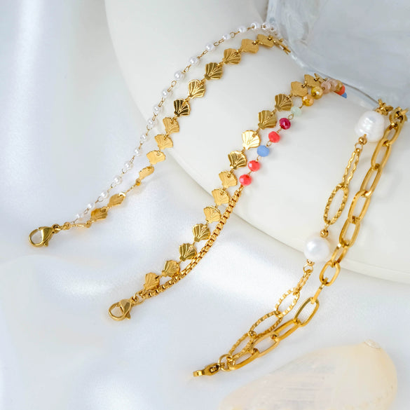 Bracelet Freshwater Pearl Stainless Steel Geometric Electroplating Jewelry For Women