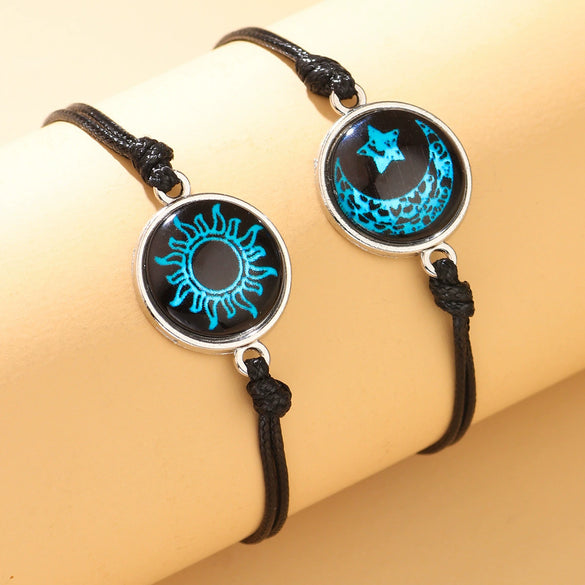 Bracelet Glass Glaze Handwoven Unisex Sun And Moon Luminous Couple Style