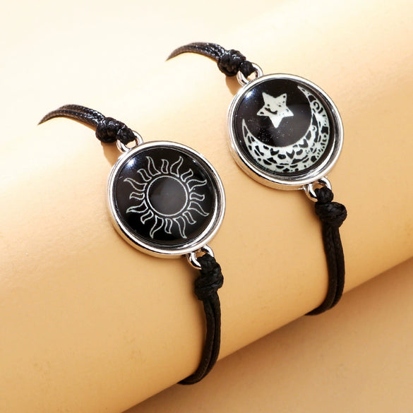 Bracelet Glass Glaze Handwoven Unisex Sun And Moon Luminous Couple Style