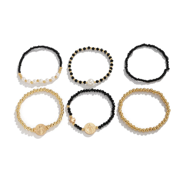 Bracelet Imitation Pearl Crystal Alloy Geometric Electroplated Stacked Style