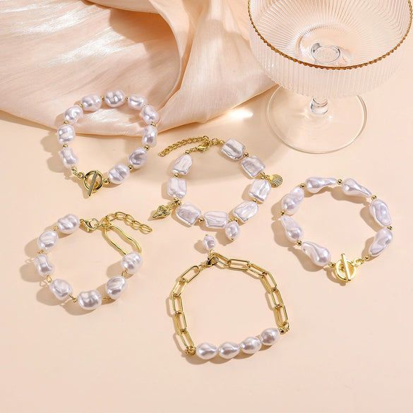 Bracelet Imitation Pearls Geometric Style Electroplating For Women