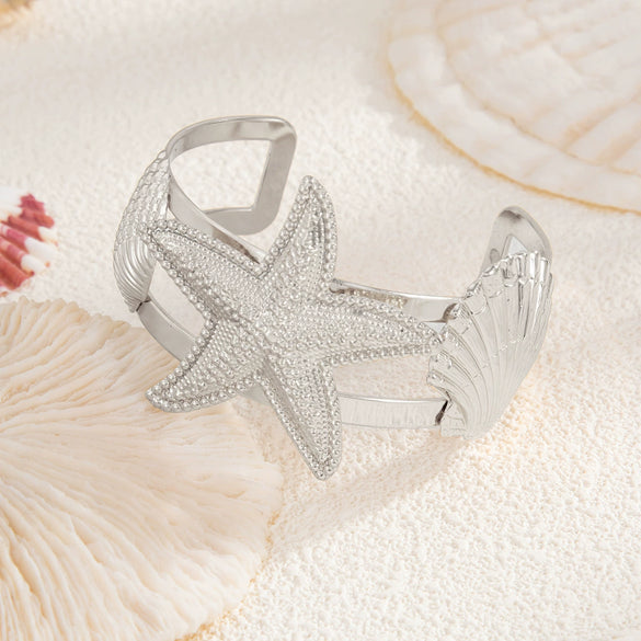 Bracelet Iron Metal Starfish Conch Pockmarked Surface Shell Electroplating Stacking Animal Style Women's