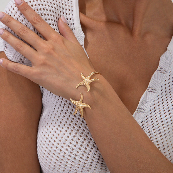 Bracelet Iron Metal Starfish Conch Pockmarked Surface Shell Electroplating Stacking Animal Style Women's