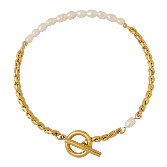 Bracelet Jewelry Freshwater Pearl Ot Buckle 316L Stainless Steel 18K Gold Plated Geometric Design For Women
