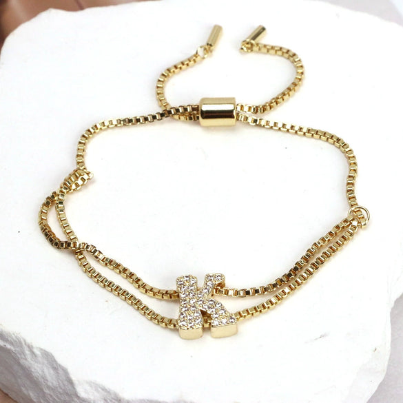 Bracelet Jewelry Gold Plated Geometric Letters Inlaid Zircon Electroplating