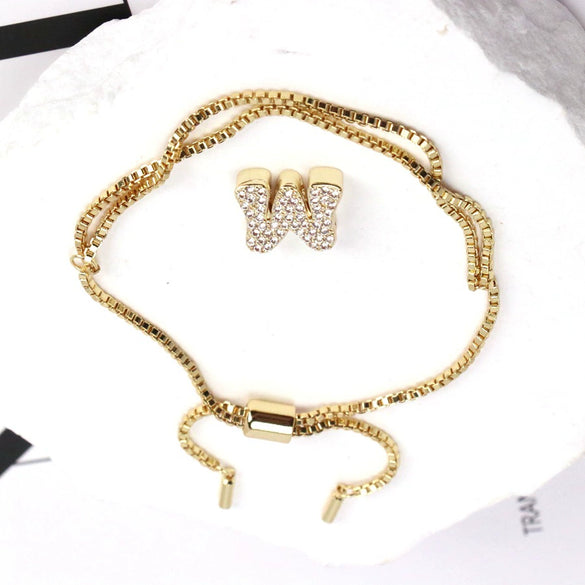 Bracelet Jewelry Gold Plated Geometric Letters Inlaid Zircon Electroplating