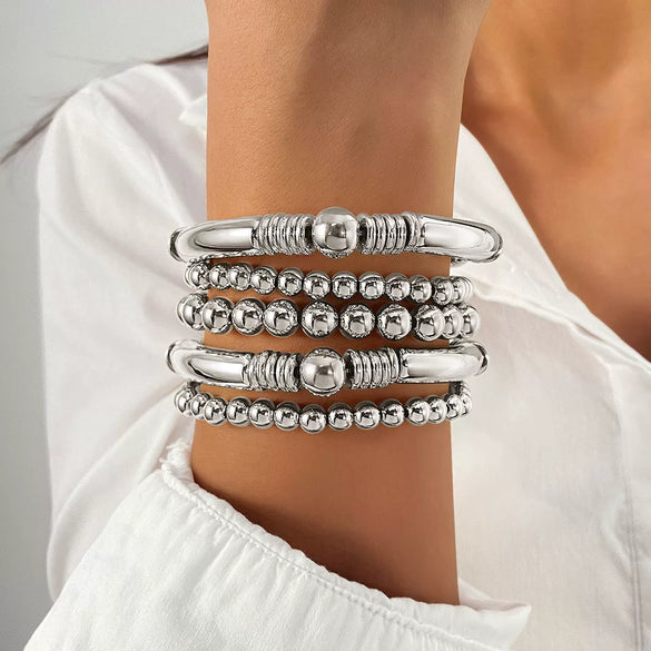 Bracelet Jewelry Mixed Materials Geometric Bohemian Style Electroplated Elastic Stacking Unisex