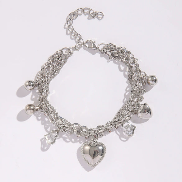 Bracelet Jewelry Multi Layer Heart Crown Pendant Lovely Style