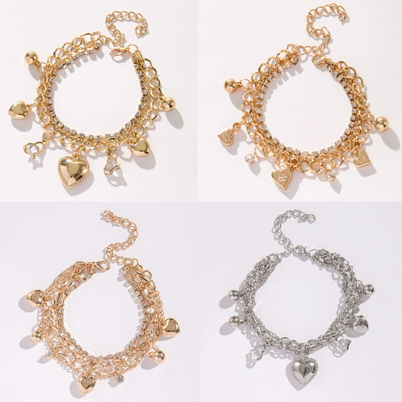 Bracelet Jewelry Multi Layer Heart Crown Pendant Lovely Style