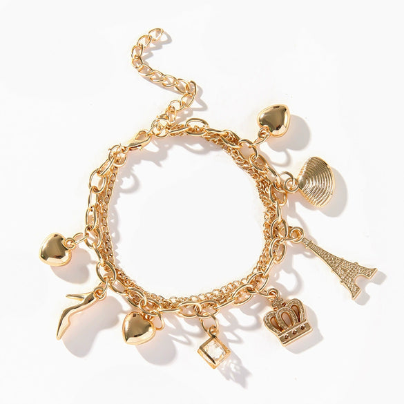 Bracelet Jewelry Multi Layer Heart Crown Pendant Lovely Style