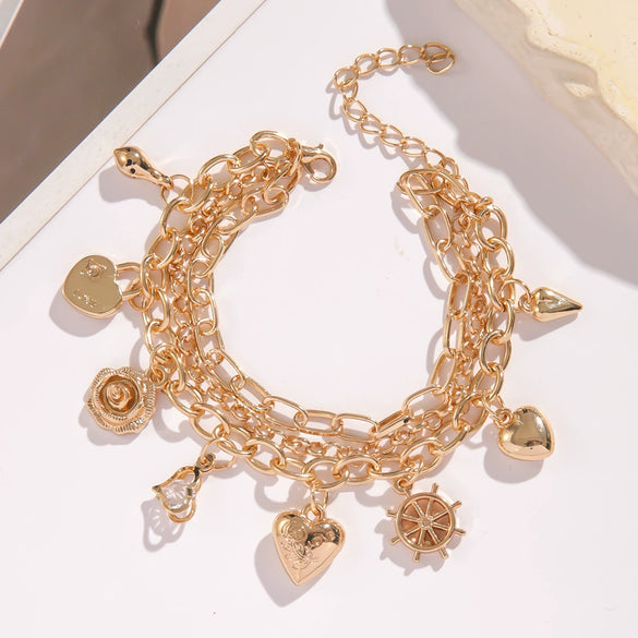 Bracelet Jewelry Multi Layer Heart Crown Pendant Lovely Style