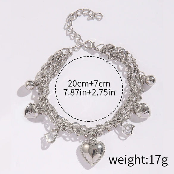 Bracelet Jewelry Multi Layer Heart Crown Pendant Lovely Style