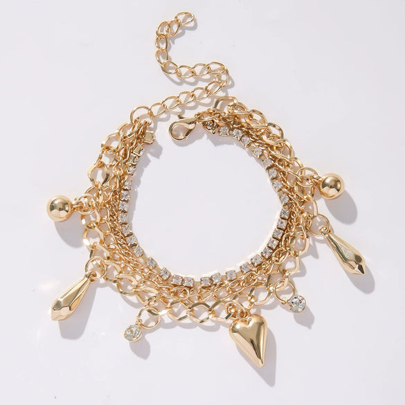 Bracelet Jewelry Multi Layer Heart Crown Pendant Lovely Style