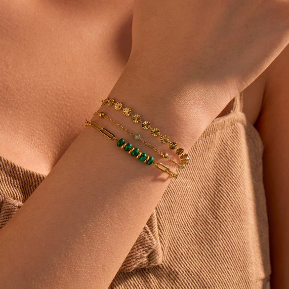 Bracelet Jewelry Multilayer Stacked Inlaid With Natural Stone Titanium Steel Stainless Steel 18K Electroplated Nonfading For Women