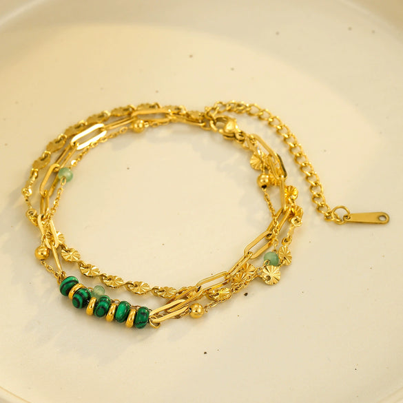 Bracelet Jewelry Multilayer Stacked Inlaid With Natural Stone Titanium Steel Stainless Steel 18K Electroplated Nonfading For Women