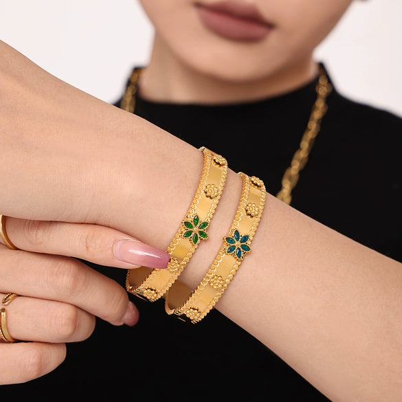 Bracelet Jewelry 316L Stainless Steel Glass Stone Zircon Plated 18K Real Gold Christmas Snowflake Design