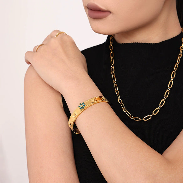 Bracelet Jewelry 316L Stainless Steel Glass Stone Zircon Plated 18K Real Gold Christmas Snowflake Design