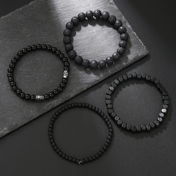 Bracelet Jewelry Wooden Beads Volcanic Stone Black Gallstone Black Frosted Geometric Handmade Unisex
