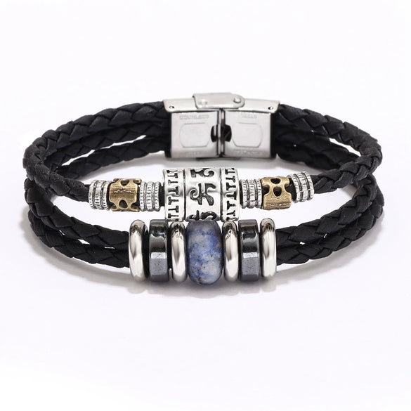 Bracelet Lapis Lazuli Tiger Eye Stone Cortex Stainless Steel Buckle Retro Geometric Handwoven Jewelry