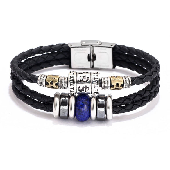 Bracelet Lapis Lazuli Tiger Eye Stone Cortex Stainless Steel Buckle Retro Geometric Handwoven Jewelry