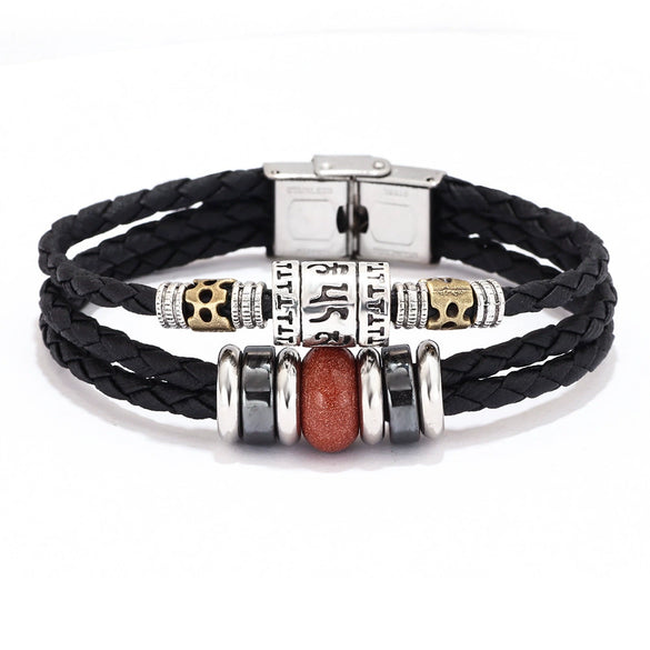 Bracelet Lapis Lazuli Tiger Eye Stone Cortex Stainless Steel Buckle Retro Geometric Handwoven Jewelry
