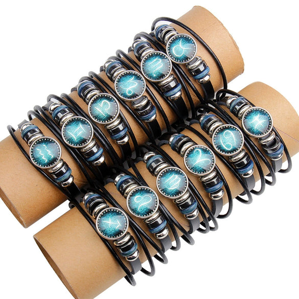 Bracelet Leather Woven Constellation Pattern Personality Style
