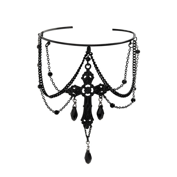 Bracelet Legchain Metal Crystal Open Arm Black Butterfly Multi Layer With Cross Pattern Electroplated