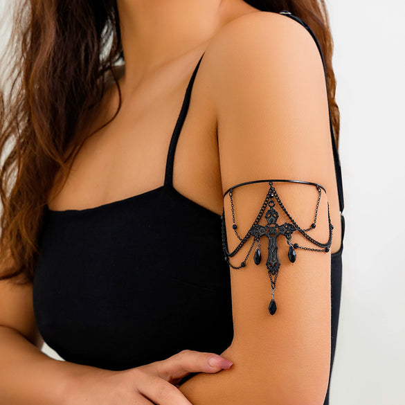 Bracelet Legchain Metal Crystal Open Arm Black Butterfly Multi Layer With Cross Pattern Electroplated