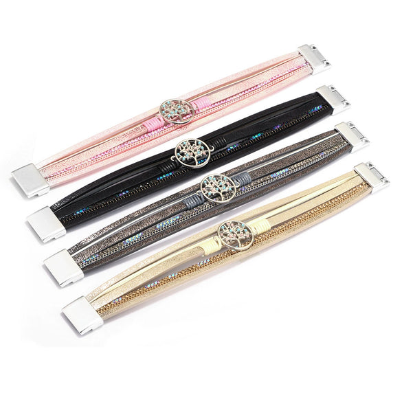 Bracelet Magnetic Material Leaves Pattern Electroplated Bohemian Style For Women