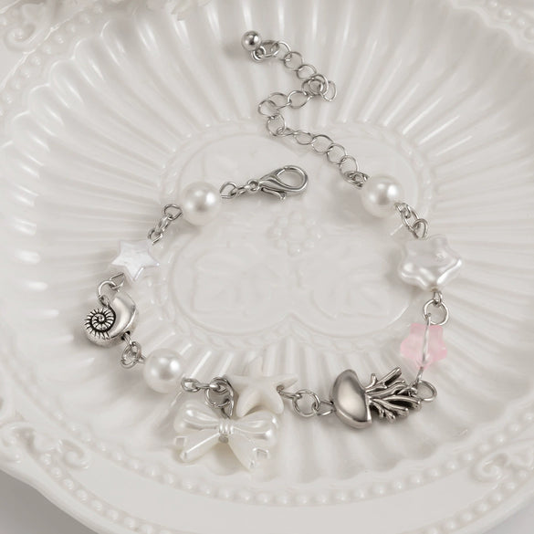 Bracelet Metal Imitation Pearl Bow Heartshaped Strawberry Geometric Star Electroplated Women's