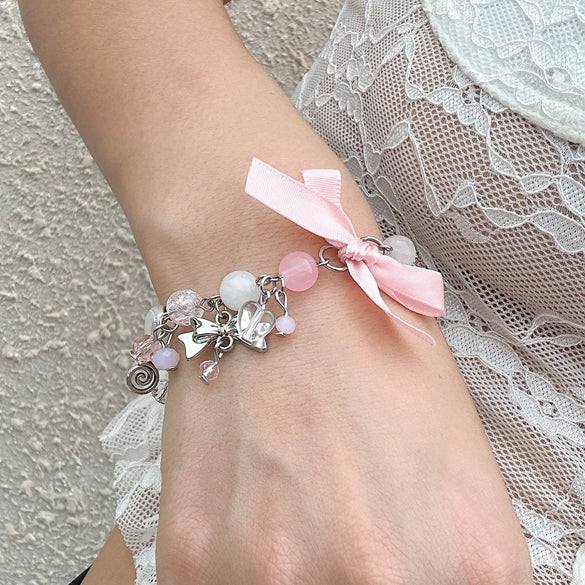 Bracelet Metal Imitation Pearl Bow Heartshaped Strawberry Geometric Star Electroplated Women's