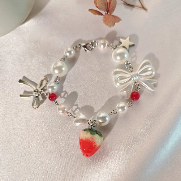 Bracelet Metal Imitation Pearl Bow Heartshaped Strawberry Geometric Star Electroplated Women's