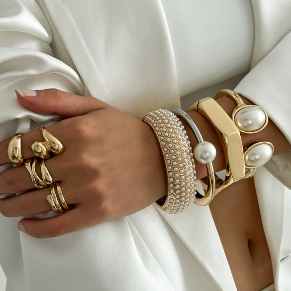 Bracelet Metal Imitation Pearl Cutout Glow Niche Geometric Electroplated For Women