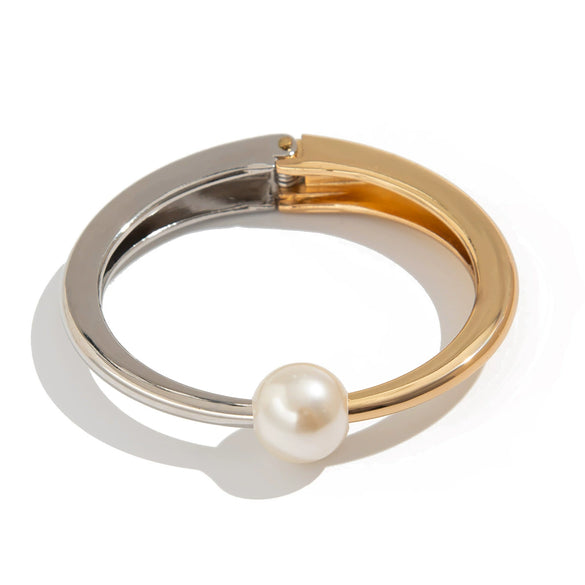 Bracelet Metal Imitation Pearl Cutout Glow Niche Geometric Electroplated For Women