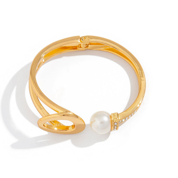 Bracelet Metal Imitation Pearl Diamond Encrusted Double Ring Twist Electroplating