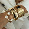 Bracelet Metal Imitation Pearl French Retro Electroplating Tapping Grain Design