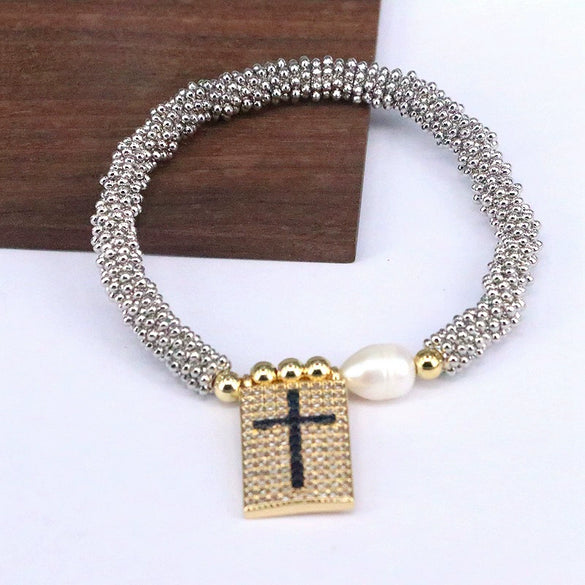 Bracelet Metal Rectangular Heart Microinlay Love Cross Beaded Zirconium Classic