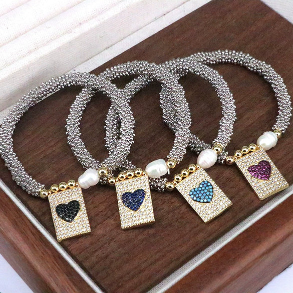 Bracelet Metal Rectangular Heart Microinlay Love Cross Beaded Zirconium Classic