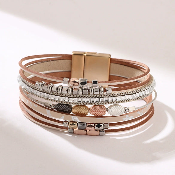 Bracelet Metal Woven Leaf Electroplated Women's